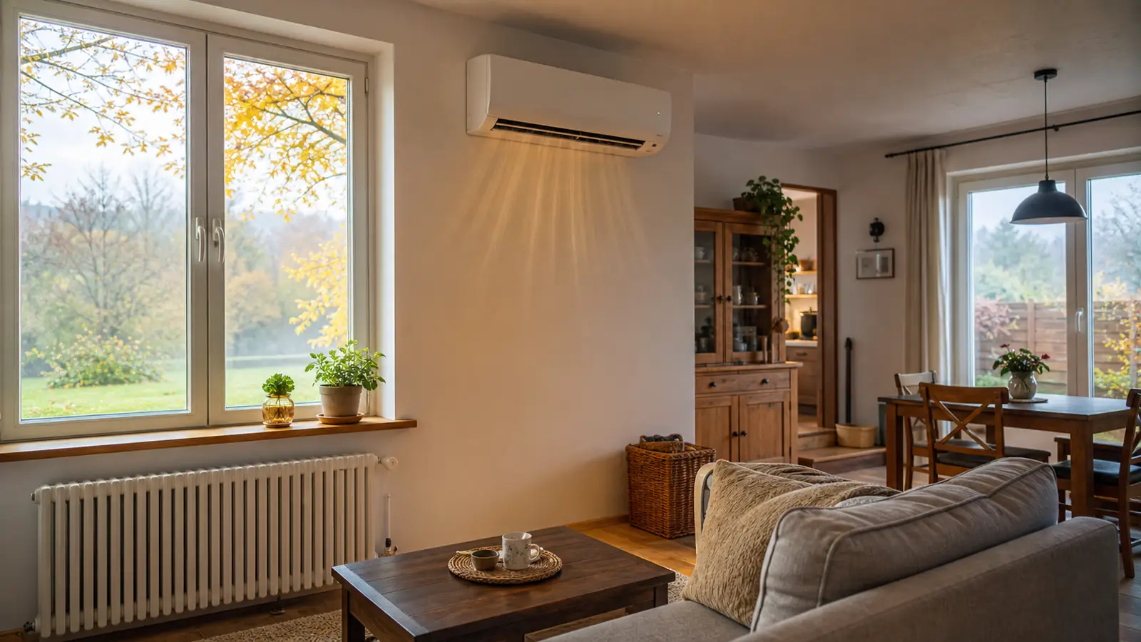 Klimatyzacja ogrzewająca salon ze sprawnym grzejnikiem jako częścią układu hybrydowego